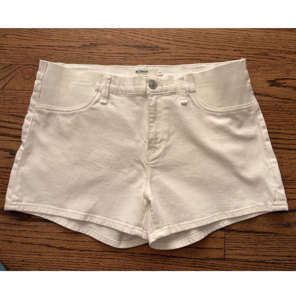 Hudson Gemma Maternity Midrise Denim Shorts White Size 33 Elastic Side Panels
